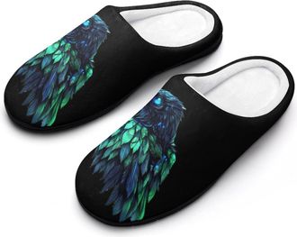 Generic Holographic Crows Ravens Slippers Men Winter Warm Cotton Anti-Slip Indoor Slip-Ons House Shoes