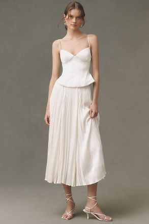 Anthropologie BHLDN Satin Corset and Pleated Midi Skirt Set