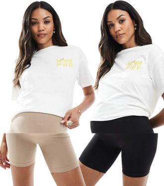 Mama Licious Mamalicious Maternity 2 pack over the bump support shorts in black and beige-Multi