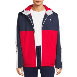 U.S.Polo Association U. S. Polo Assn. Color Blocked Polar Jacket Mens Multicolor Full Zip RED835