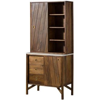 Massivmoebel24 Credenza in legno di Mango 80x45x180 marrone oliato / vero marmo los angeles 04
