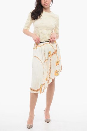 Burberry Asymmetric Pleated Skirt With Golden Pattern Burberry