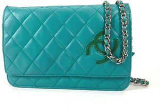 Chanel Green Leather Chain/Shoulder Wallet (Pre-Owned)