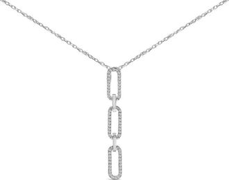 House of Brilliance 14K White Gold 1/10 Cttw Diamond Triple Paper Clip Pendant Necklace