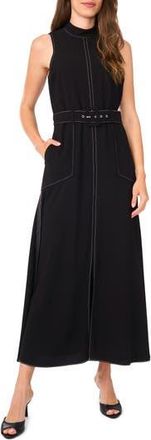 Halogen Topstitched Mock Neck Midi Dress in Rich Black at Nordstrom Rack, Size Medium