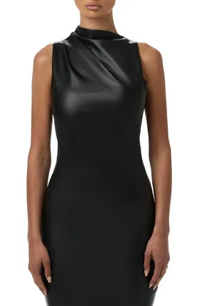 Naked Wardrobe Asymmetric Faux Leather Top in Black at Nordstrom, Size X-Small