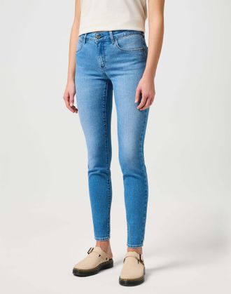 Wrangler Skinny-fit-Jeans WRANGLER WRANGLER Jeans Skinny, Damen, Gr. 27, L&auml;nge 32, blau (hellblau), Obermaterial: 80% Baumwolle CO. 19% Polyester PES. 1% Elast