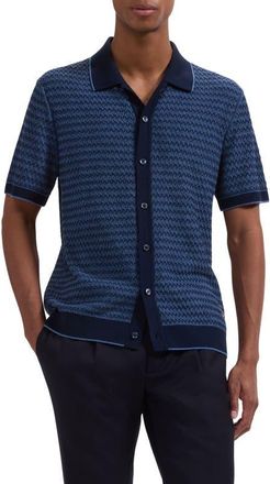 Bugatchi Short Sleeve Cardigan in Navy at Nordstrom, Size Xx-Large