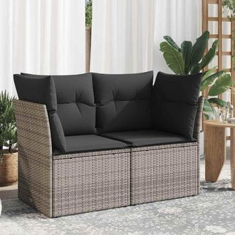 vidaXL Sof&aacute; De Jard&iacute;n Con Cojines 2 Plazas Rat&aacute;n Sint&eacute;tico Gris Vidaxl