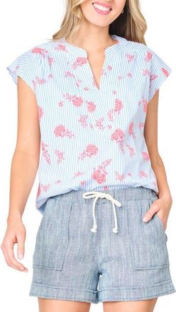 Gibsonlook Cap Sleeve Stretch Cotton Top in Nautical Rose Stripe at Nordstrom, Size Xx-Large