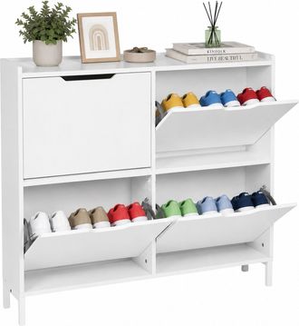 Relaxdays Relaxdays Zapatero Basculante, 4 Compartimentos, 16 Zapatos, Hbt: 90 X 100 X 19 Cm, Zapatero Estrecho, Color A Elegir