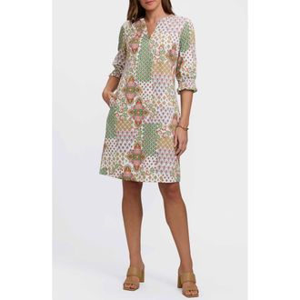 Foxcroft Alicia Patchwork Shift Dress in Green Multi at Nordstrom, Size X-Small