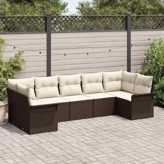 vidaXL Vidaxl - Conjunto De Sof&aacute; De Jard&iacute;n Con Coj&iacute;n 7 Pcs Marr&oacute;n Polirat&aacute;n