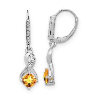 Diamond2Deal Sterling Silver Citrine & Diamond Drop Dangle Earrings