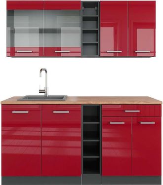 Vicco Cocina Vers&aacute;til R-line, Burdeos Brillo Intenso/antracita, 160 Cm, Et Roble