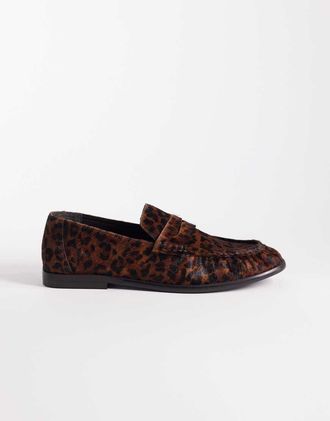 Asos Mocassini arricciati in cavallino con stampa leopardata-Multicolore