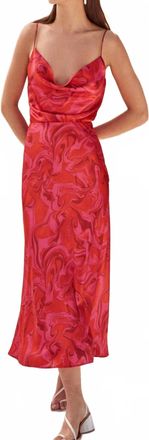 AIIFOS Linda Slip Midi Skirt In Pink And Red Marble