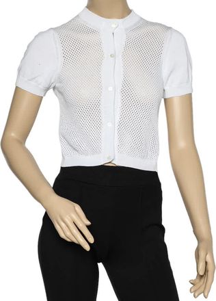 Max Mara White Perforated Cotton Knit Cropped Cardigan