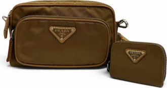 Prada Brown Nylon Leather Pouch Shoulder Bag (Pre-Owned)