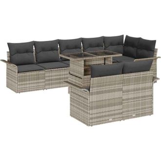 vidaXL Conjunto De Sof&aacute; De Jard&iacute;n Con Coj&iacute;n 9 Pcs Gris Claro Polirat&aacute;n Vidaxl