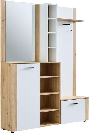MID.YOU Mid.you Garderobe, Wei&szlig;, Eiche Artisan, Glas, Holzwerkstoff, 7-teilig, 3 F&auml;cher, 150x190x32 cm, Garderobe, Garderoben-Sets & Garderoben-Serien, Garder