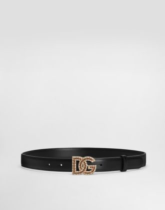Dolce & Gabbana Calfskin Belt With Dg Logo - Woman Belts Black Leather 105