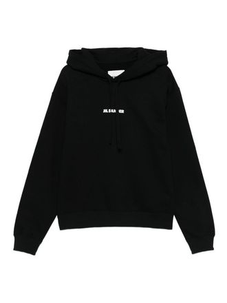 Jil Sander Hoodie in black cotton with white logo
