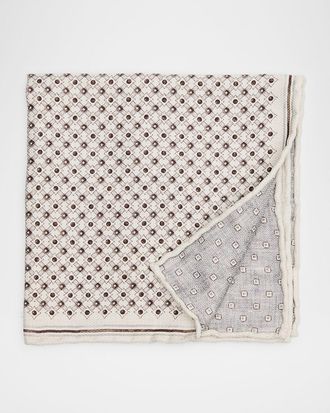 Brunello Cucinelli Mens Double-Face Geometric Silk Pocket Square