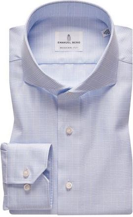 Emanuel Berg Traveller Modern Fit Plaid Dress Shirt in Bright Blue at Nordstrom Rack, Size 38