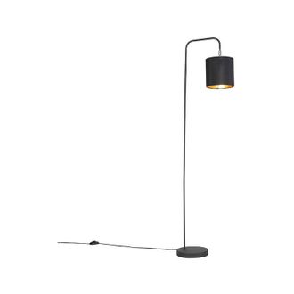 QAZQA Moderno L&aacute;mpara De Pie Moderna Negra - Lofty Acero /textil Redonda /alargada /cil&iacute;ndra Adecuado Para Led Max. 1 X 60 Watt - Qazqa