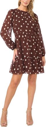 1.State Tiered Long Sleeve Dress in Mahogany at Nordstrom Rack, Size X-Small