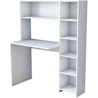 Dmora Escritorio Dghin, Escritorio multiusos, Mesa de oficina para pc, El plan de trabajo, 113x40h142 cm, Blanco - Dmora