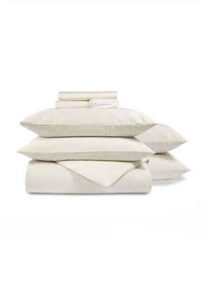 Christy 400TC Luxury Cotton Sateen Plain Dye Bedding Gift Set Bundle in Ivory | Size: King
