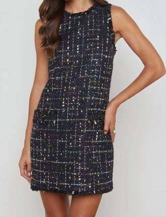 L'agence Florian Shift Dress In Midnight Plaid