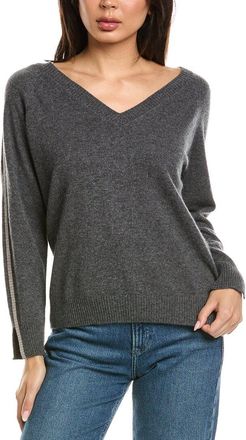 Brodie Glitz Split Cuff Relaxed V-Neck Cashmere Sweater