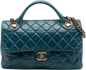 Chanel Pre-owned Quilted Leather Satchel - Dames - Vintage Handtas - Blauw - ONE Size - Leer - Vintage