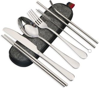 OEM Juego Port&aacute;til De Vajilla De Acero Inoxidable 304 Con Pajita, Palillos, Cuchillo, Tenedor Y Cuchara Sopera De Acero Inoxidable (juego Combinado De Sie