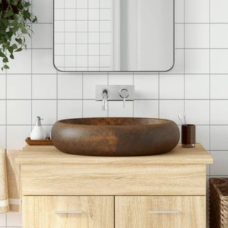 Berkfield Home Countertop Basin Brown Oval 59x40x15 cm Ceramic | Size: 59 x 40 x 15 cm