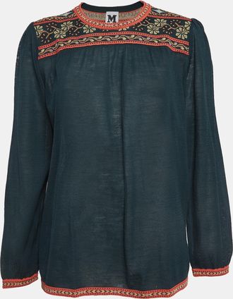 M Missoni Teal Green Floral Pattern Knit Long Sleeve Top