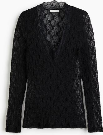H&M Spitzenshirt mit V-Ausschnitt - Schwarz