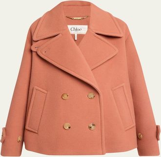 Chlo&eacute; Wool Double-Breasted Oversized Pea Coat