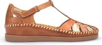 Pikolinos damessandalen met halfopen sleehak, gemaakt van bruin leer - Cadaques