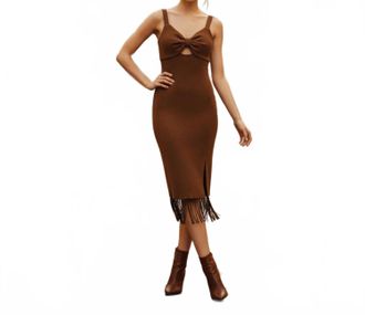 Adrianna Papell Midi Dress With Fringe In Brown