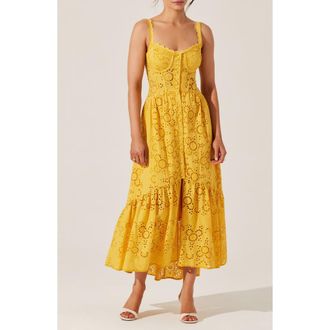 ASTR the Label Yamila Cotton Eyelet High-Low Dress in Mustard at Nordstrom Rack, Size Medium