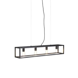 QAZQA Industrial L&aacute;mpara Colgante Inteligente Industrial Negra Con 4 Wifi A60 - Cage Acero Rectangular Adecuado Para Led Max. 4 X 4.9 Watt - Qazqa