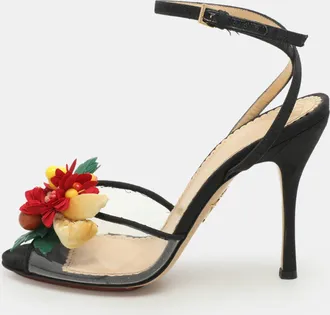 Charlotte Olympia Black Canvas Trims And Pvc Tropicana Ankle Strap Sandals