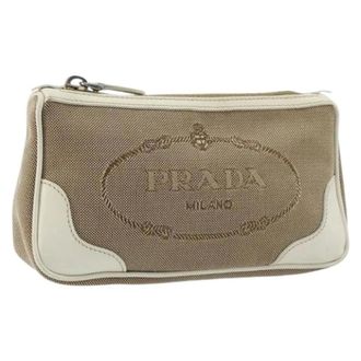 Prada Pre-owned Clutches, female, Beige, Size: ONE SIZE Pre-owned Canvas Pouch