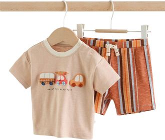 Next Road Trip Appliqu&eacute; T-Shirt & Drawstring Shorts Set in Orange at Nordstrom, Size Newborn