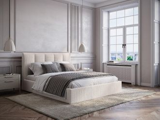 Vente-Unique Letto con contenitore 160 x 200 cm con testata letto impunture verticali Tessuto Beige - KILACLO