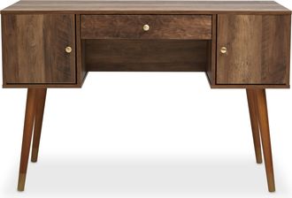 Premier Housewares Contemporary Design Two Door One Drawer Desk, Versatile Wooden Finish Work Desk, Stable Single Drawer Desk